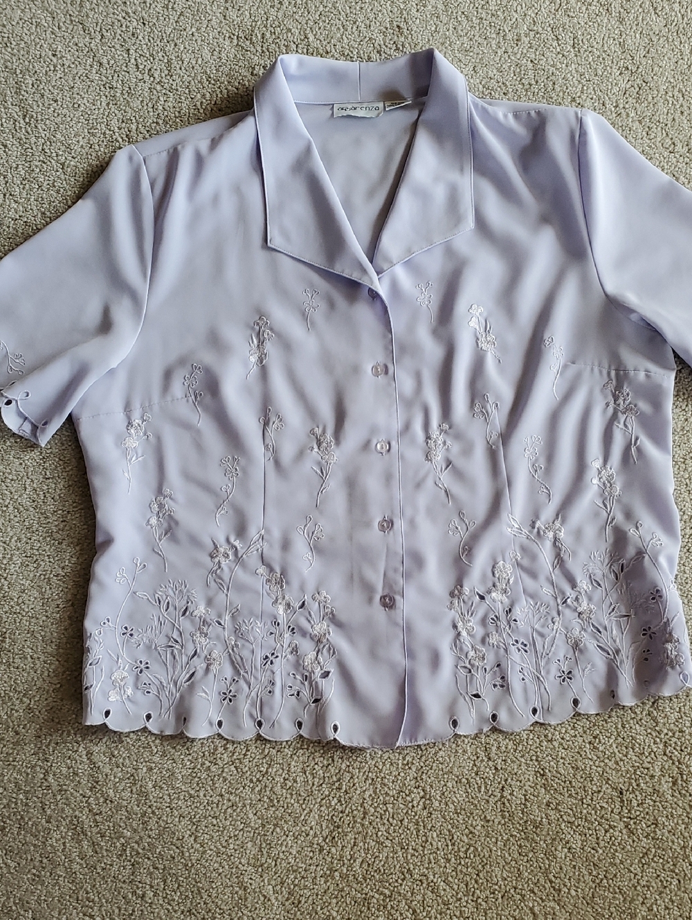 Apparenza Lavender Short-Sleeve Embroidered Button-Down Blouse